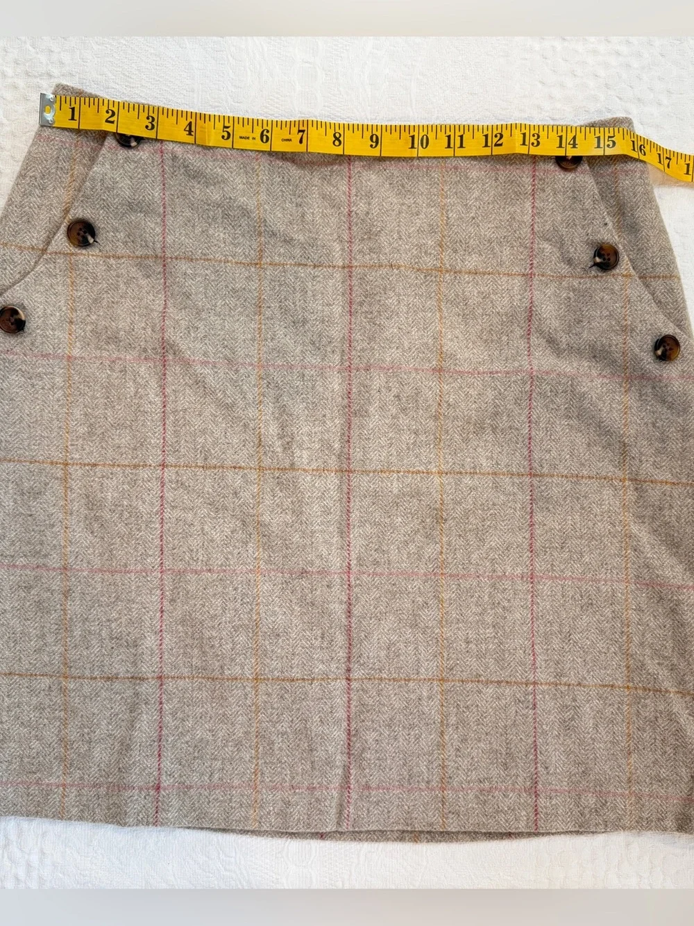 Joules Ladies Calla Grey Tweed Wool Blend Skirt Buttons Size US 8 UK 12